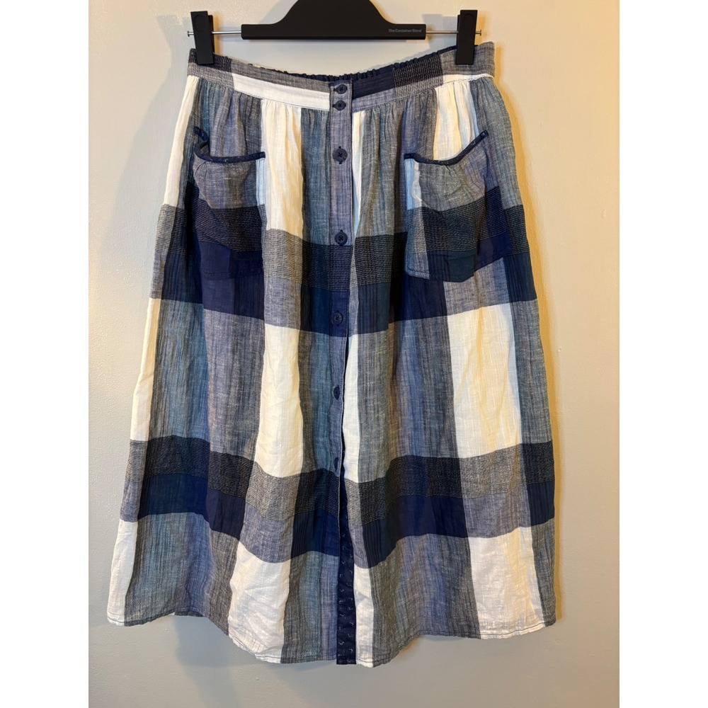 Lucky Brand Blue & White Plaid Button Front Midi Skirt M